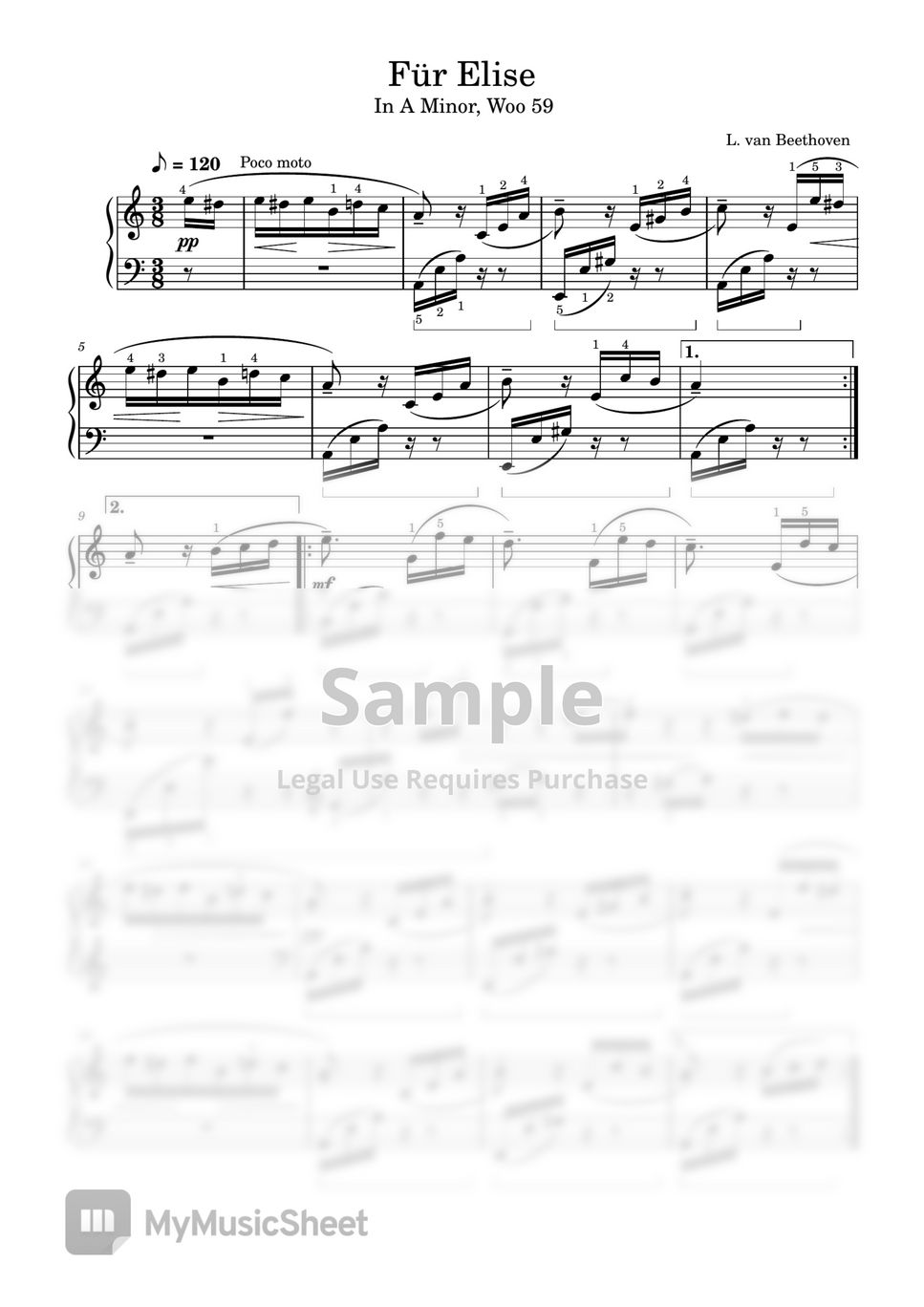 L. van Beethoven Fur Elise (Original (with fingering and pedal) In