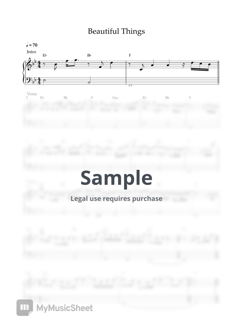 Benson boone beautiful things easy piano sheet hoja by pianella piano