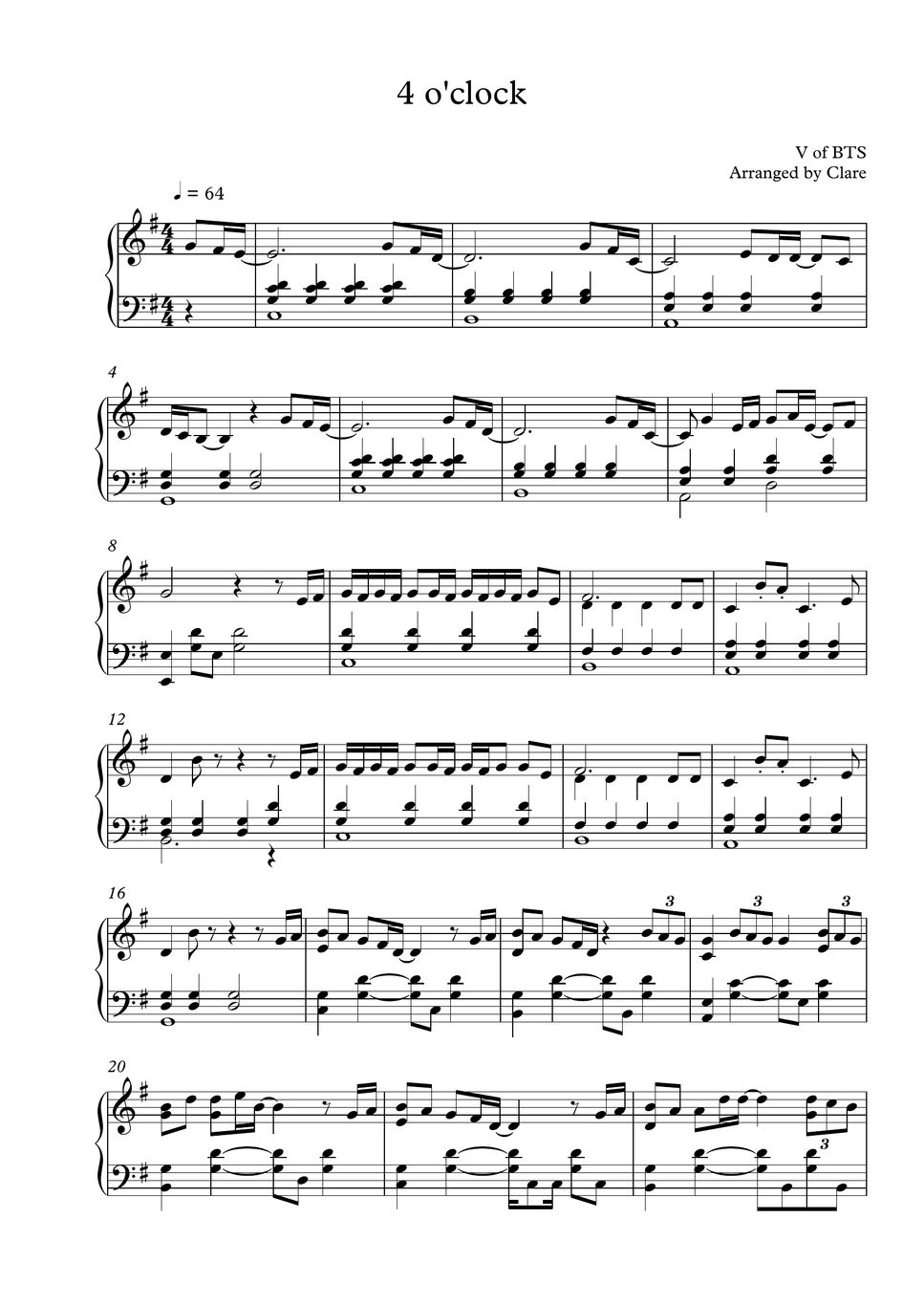 BTS V(방탄소년단 뷔) 4 o'clock(네시) Hoja by Clare
