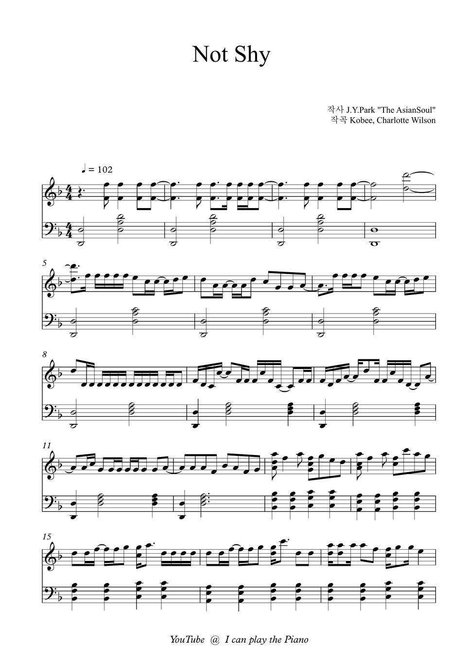 ITZY - Not Shy Sheets by I can play the Piano