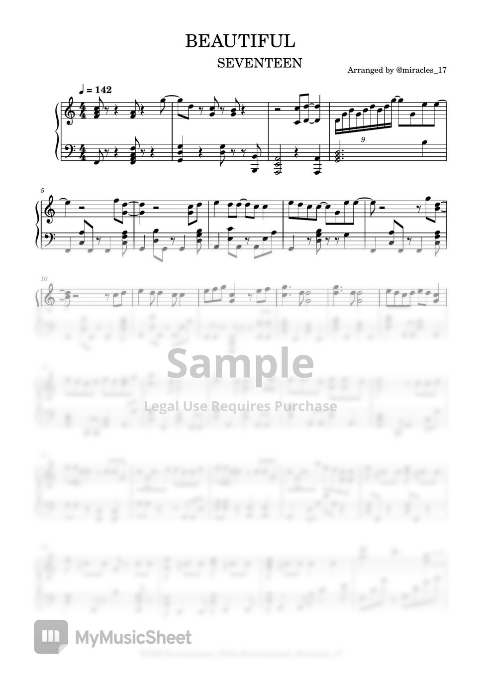 SEVENTEEN - Beautiful 楽譜 by @miracles_17