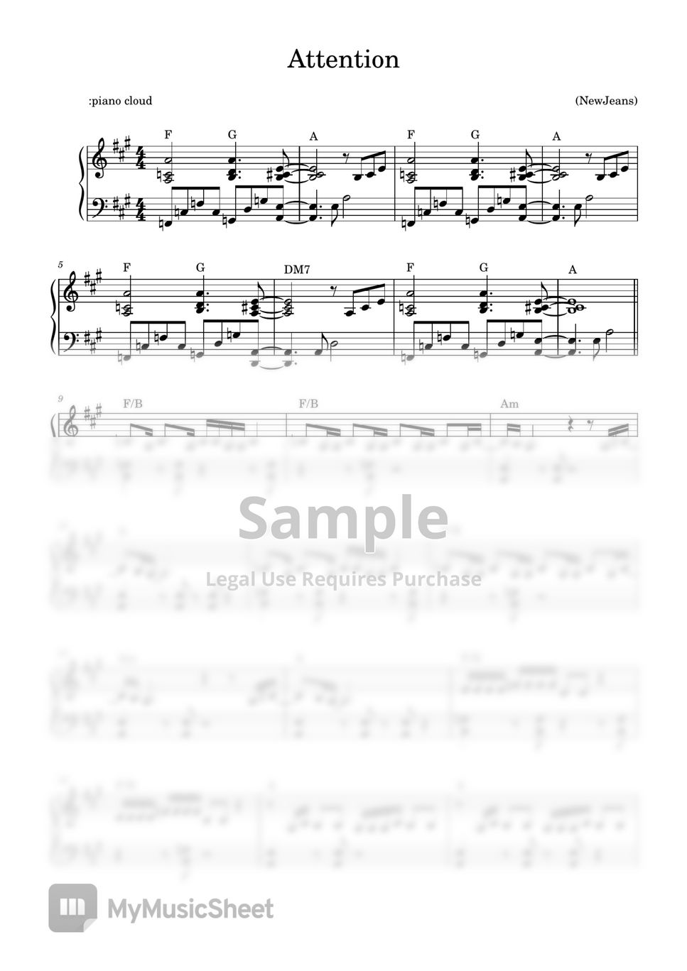 뉴진스 Attention (Attention/뉴진스(NewJeans)/Akey) Sheets by Piano Cloud