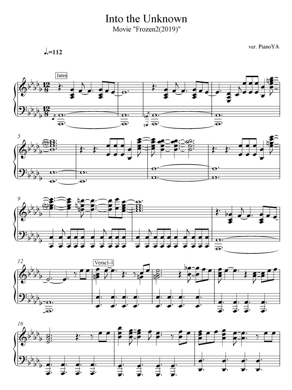 [Frozen 2 OST] Into the Unknown 악보 by PianoYA