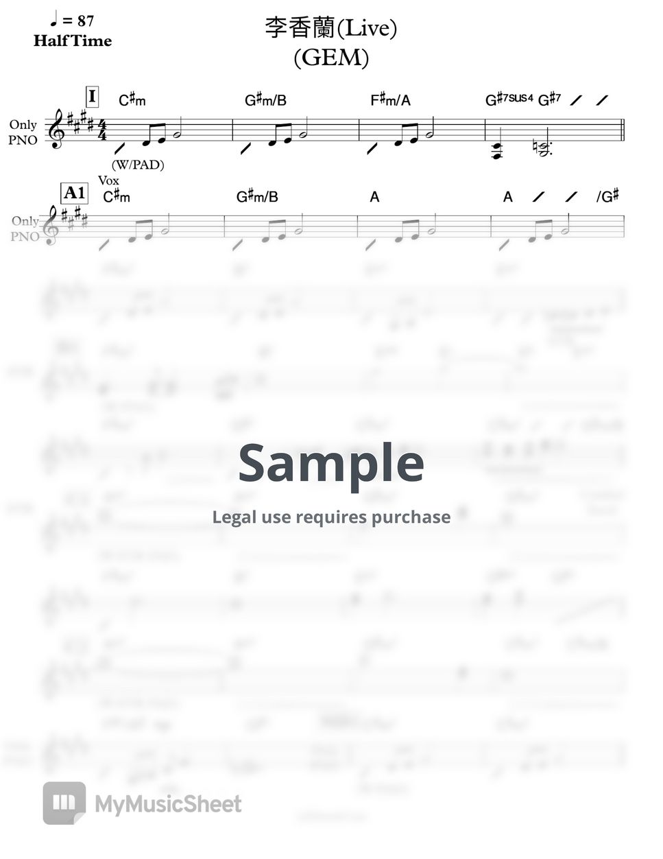 GEM 鄧紫琪 李香蘭(Live)(GEM) Tab + 1staff by edward8561