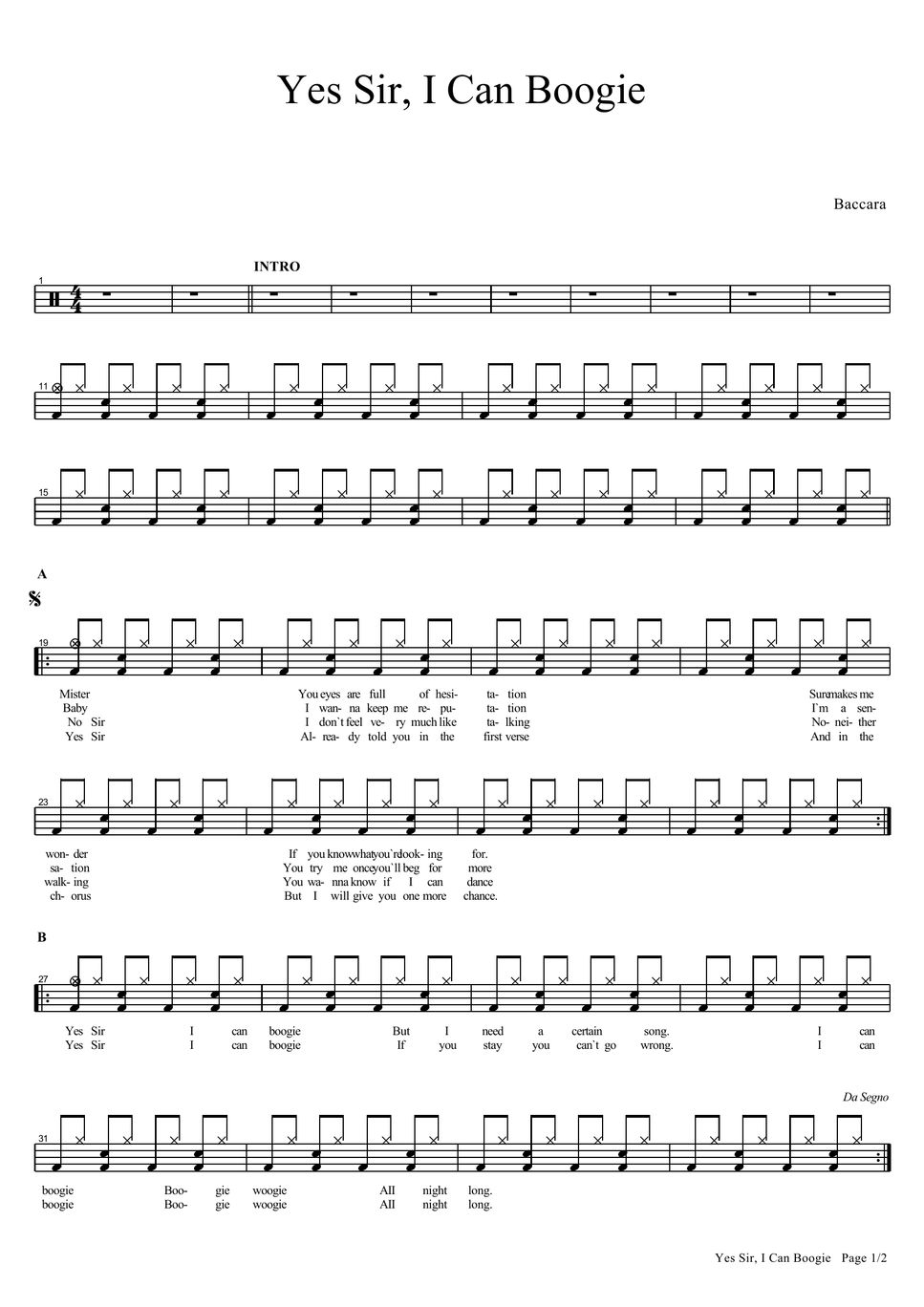 Baccara Yes Sir I Can Boogie 楽譜 by COPYDRUM