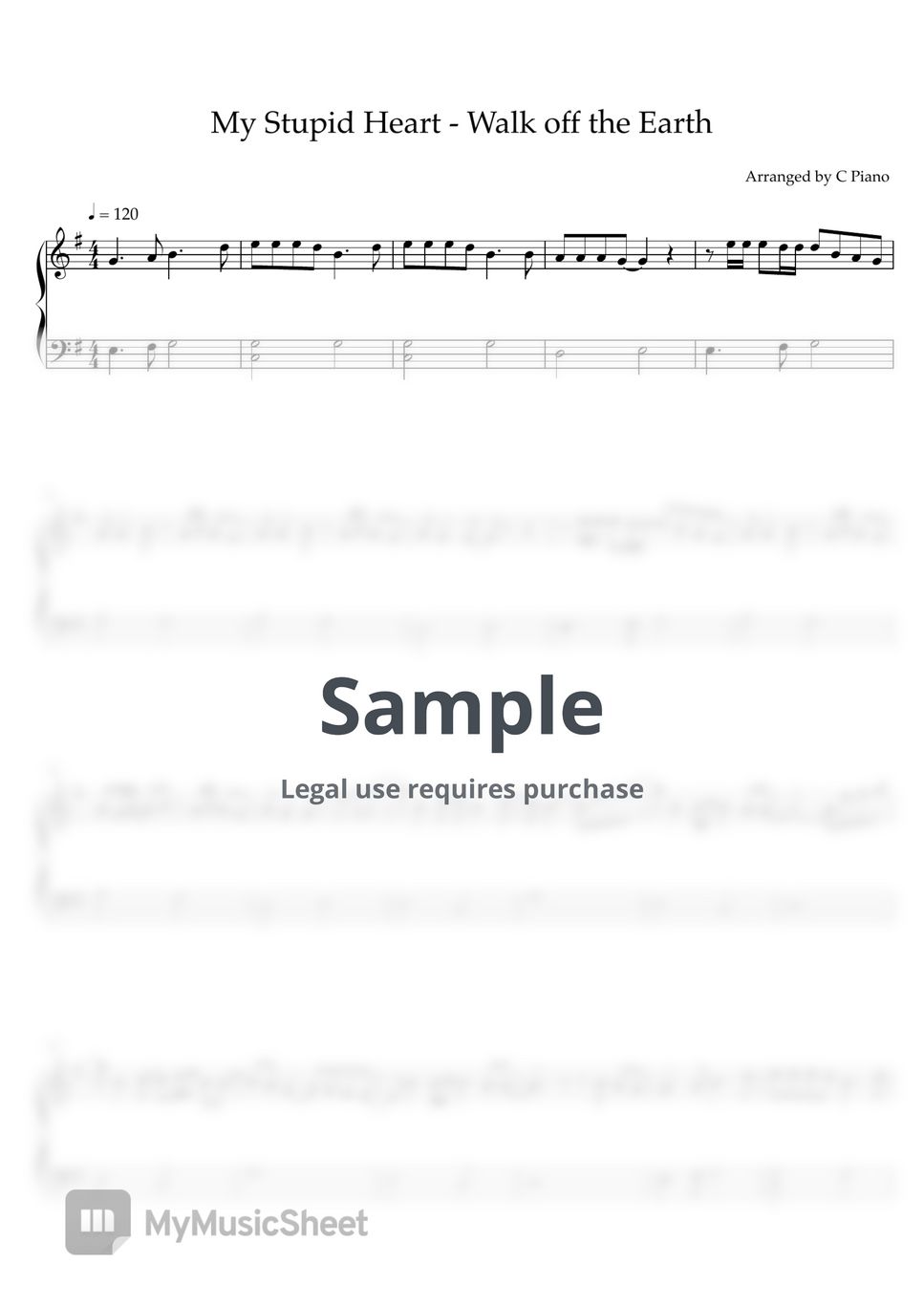 Walk off the Earth - My Stupid Heart (Easy Version) 악보 by C Piano