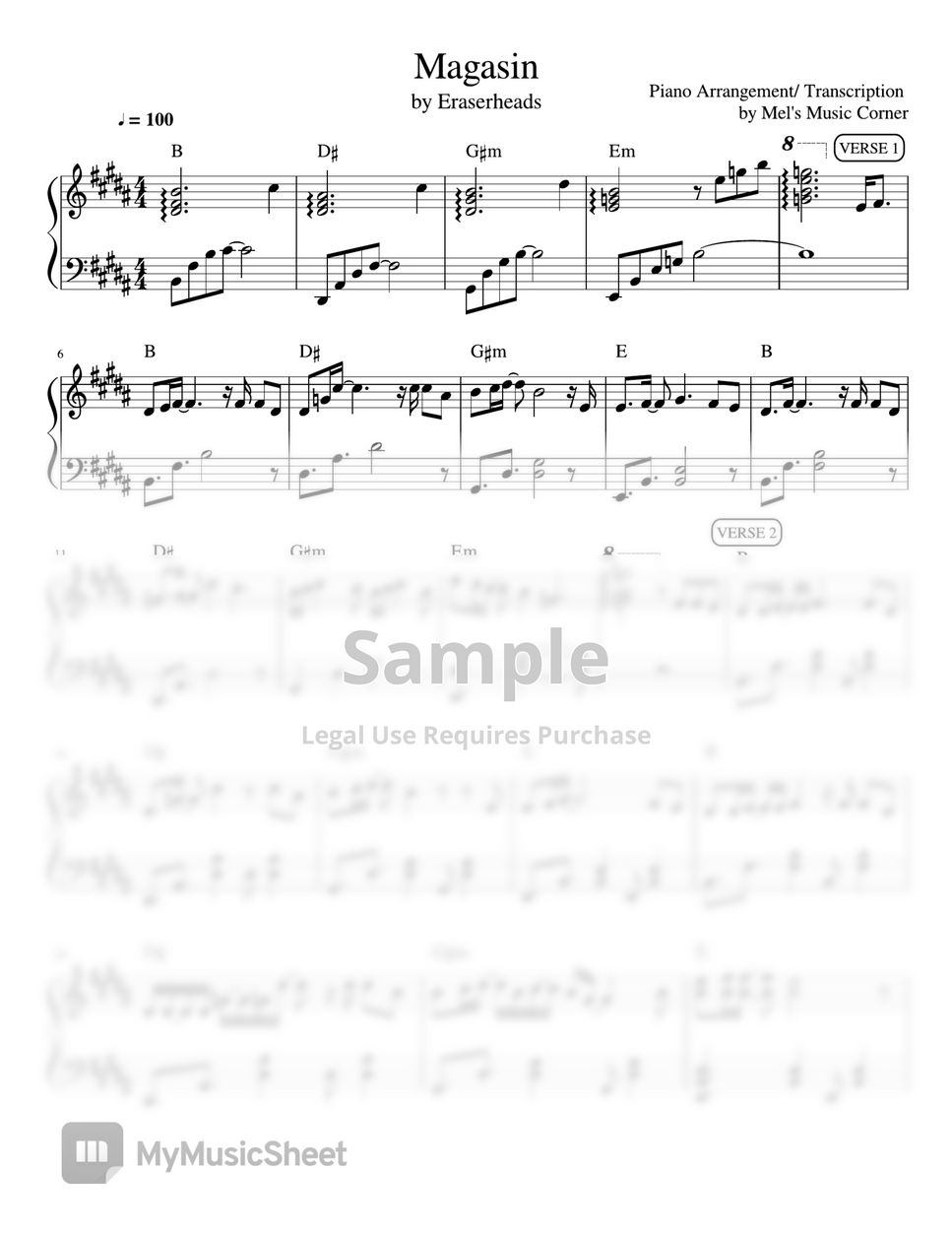 Eraserheads Magasin (piano sheet music) Sheets by Mel's Music Corner