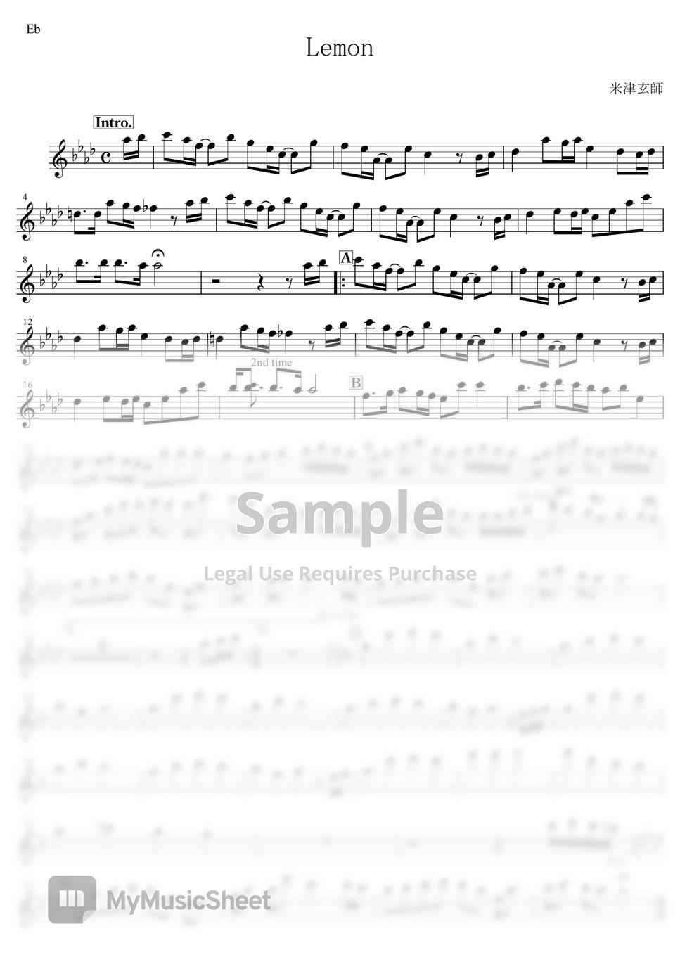 Kenshi Yonezu - Lemon (in Eb) by muta-sax