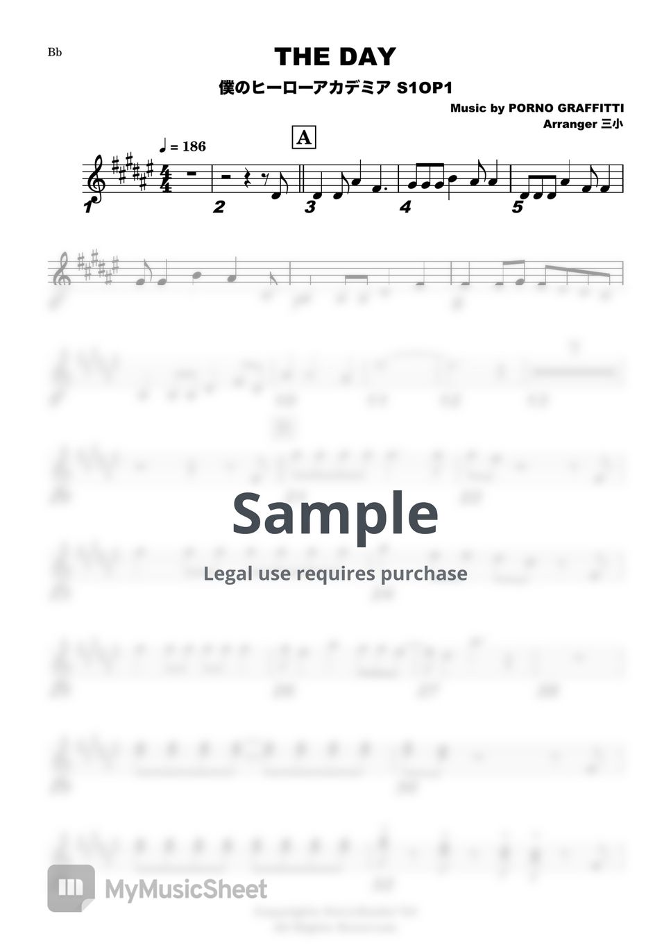 ポルノグラフィティ - THE DAY - 僕のヒーローアカデミア (C Bb F Eb キー樂譜) Sheet Music by 三小