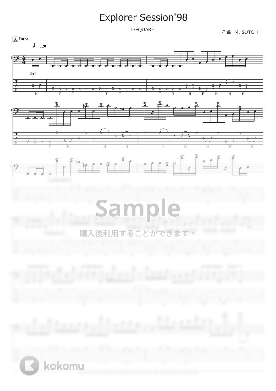 T-SQUARE - Explorer (ベース Tab譜 5弦) by T's bass score