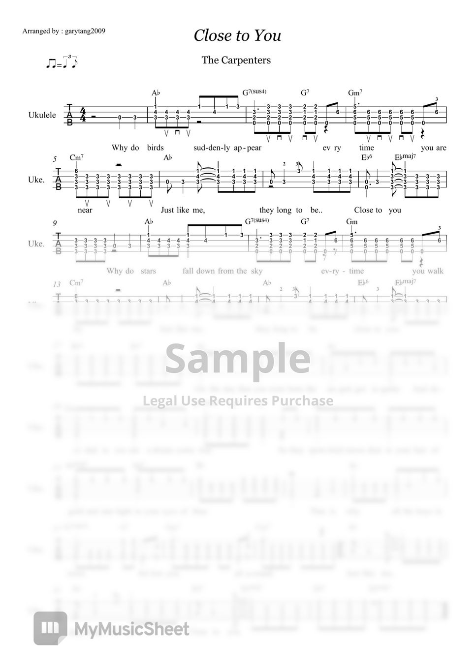 Carpenters Close to you (Ukulele) 楽譜 by garytang2009