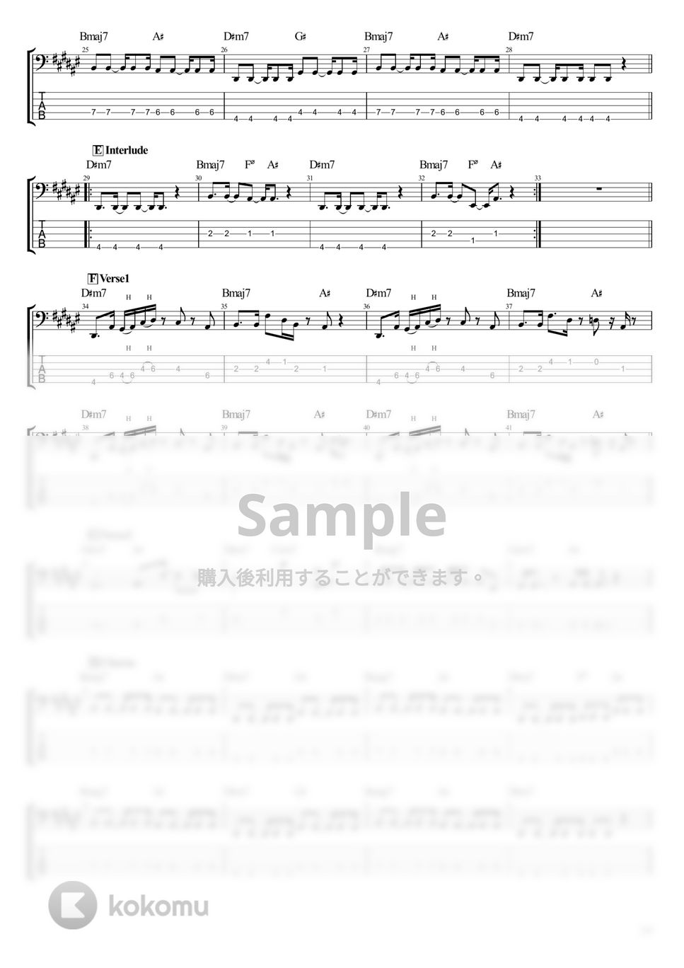 キタニタツヤ - 悪魔の踊り方 (ベース Tab譜 5弦) by T's bass score