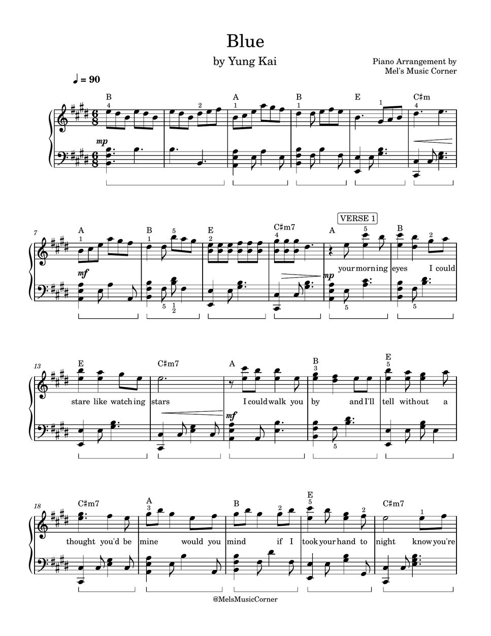 Yung Kai - Blue (piano sheet music) Sheets by Mel's Music Corner