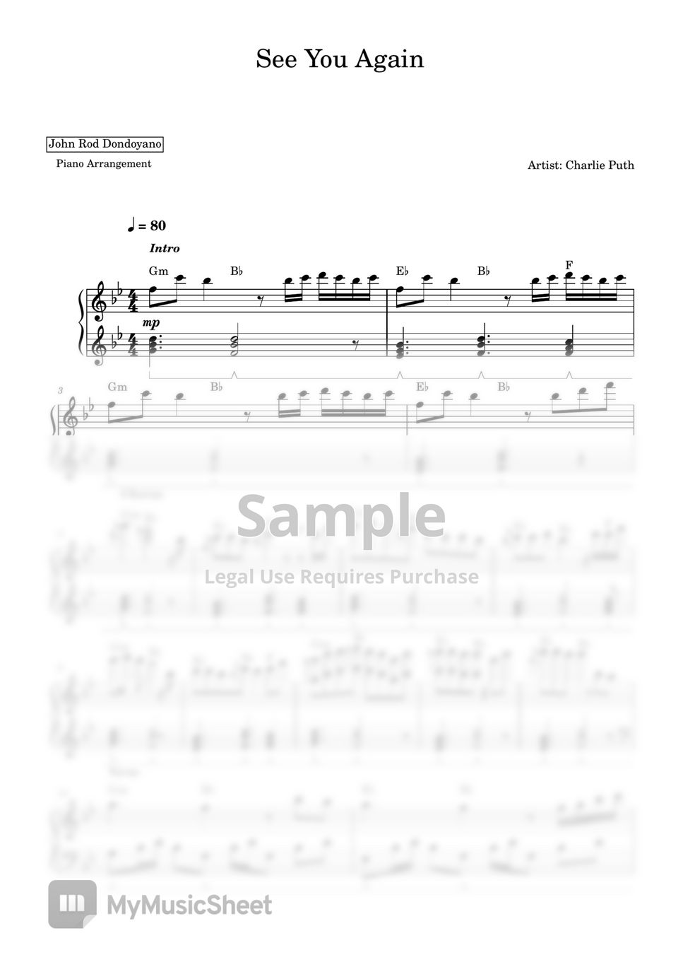 Charlie Puth, Wiz Khalifa - See You Again (PIANO SHEET) by John Rod Dondoyano