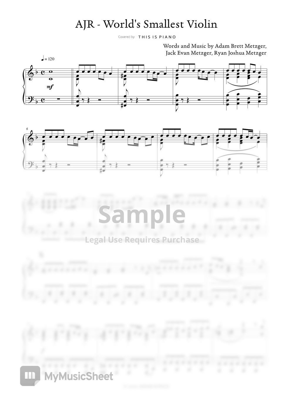 AJR - World's Smallest Violin Sheets By THIS IS PIANO