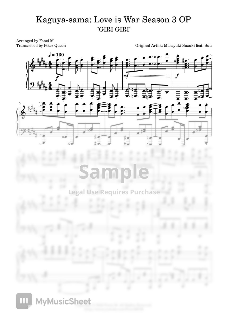 GIRI GIRI - Masayuki Suzuki, Kaguya-sama S3: Ultra Romantic OP, Piano, TV Size Sheet music for Piano (Solo)