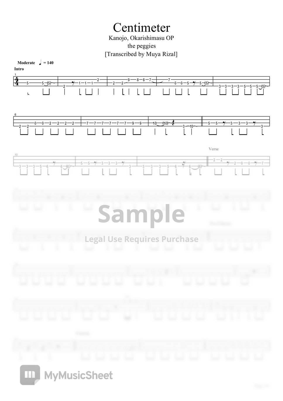 the peggies - Centimeter (Bass TAB) by Muya