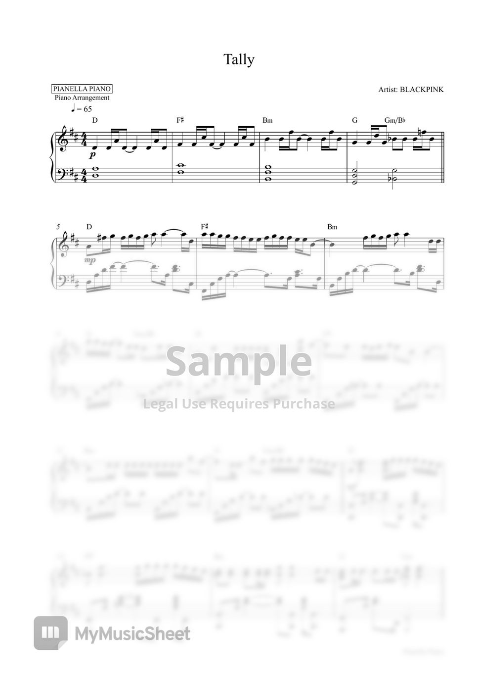 BLACKPINK - Tally (Piano Sheet) by Pianella Piano