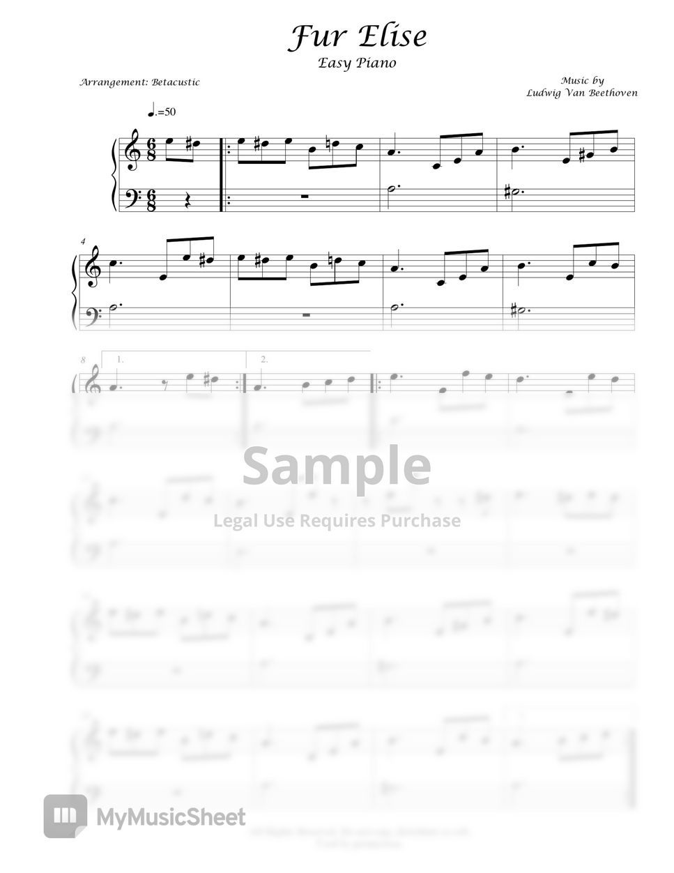 Ludwig Van Beethoven - Fur Elise (Easy Piano) Sheets by Betacustic