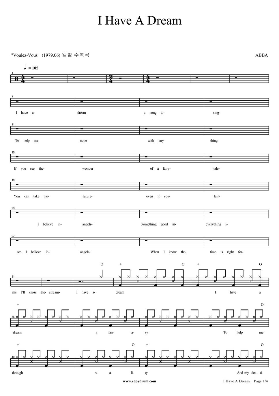 Abba i have a dream sheet by copydrum