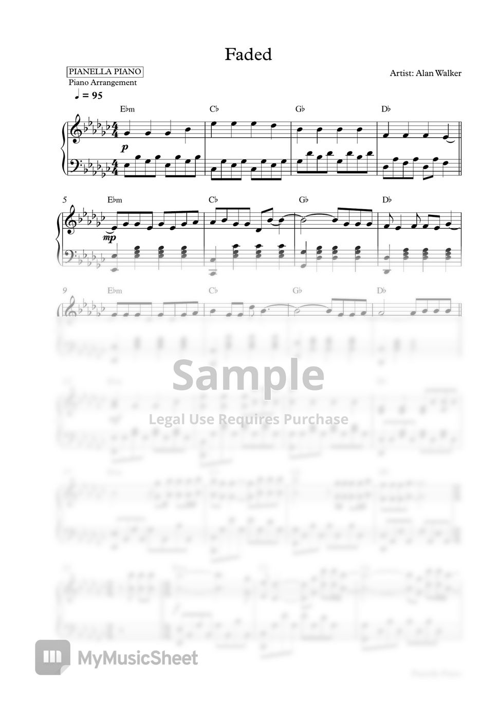 Alan Walker - Faded (Piano Sheet) by Pianella Piano