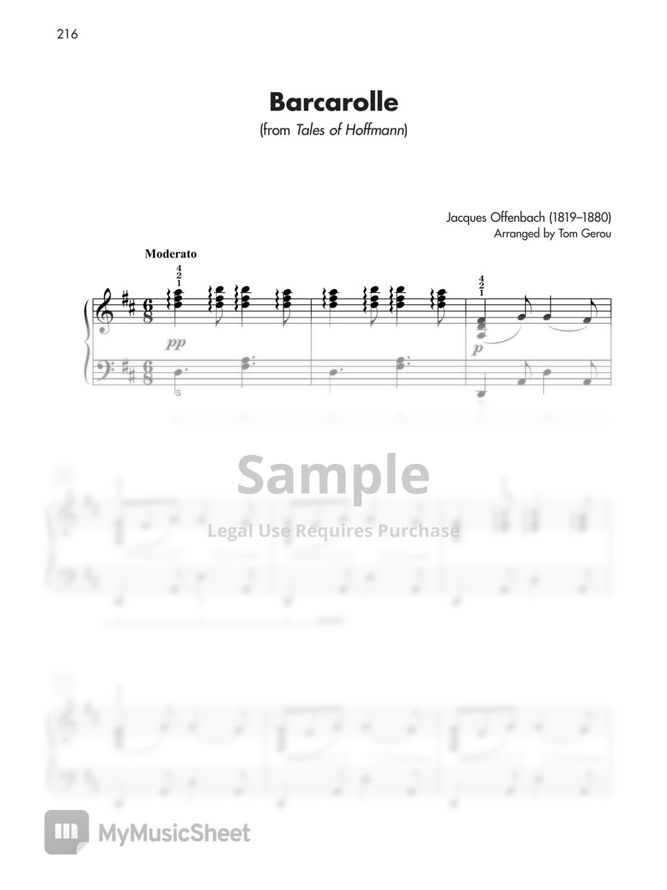 Barcarolle from Tales of Hoffmann Easy Sheet 악보 by Hemsach