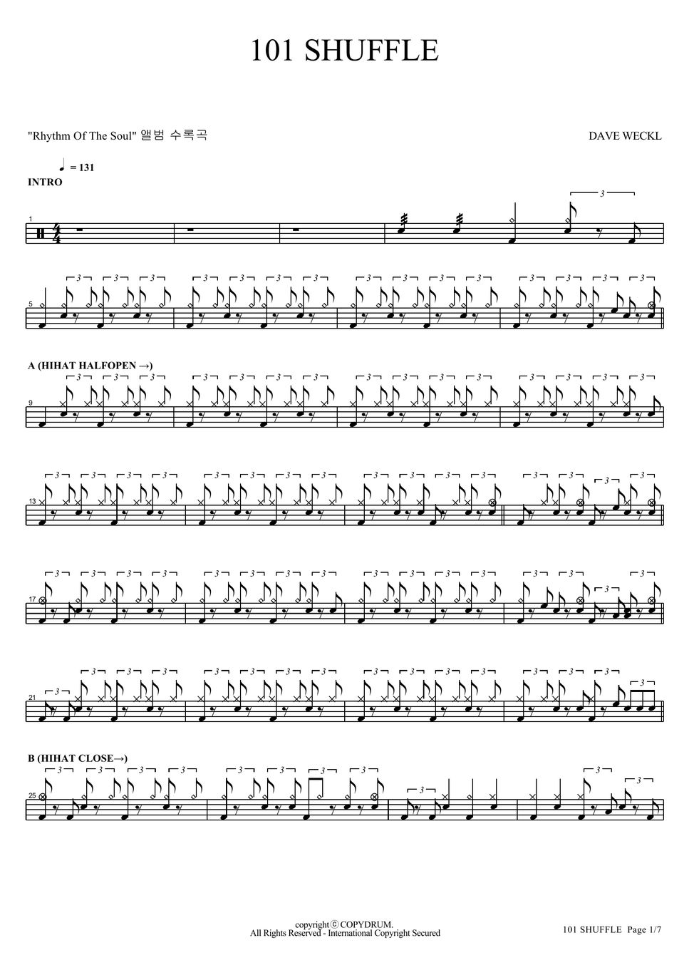 Dave Weckl - 101 Shuffle Sheet By COPYDRUM