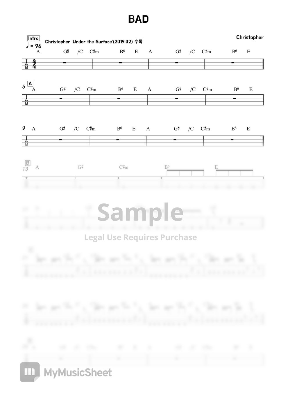 Christopher BAD (Bass Only TAB Score) Sheets by Kimme
