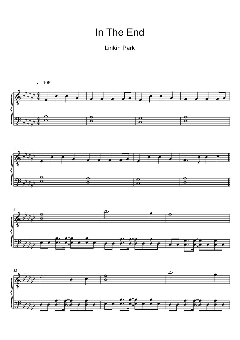 Linkin Park - In the End (Sheet Music, MIDI,) Hoja by sayu