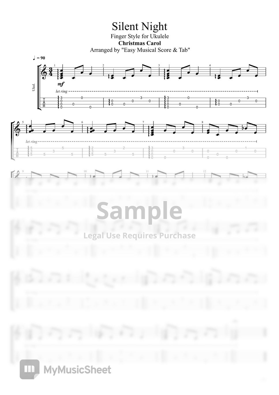 Christmas Carol - Silent Night (Easy Ukulele Finger Style Tab) by Easy Musical Score & Tab