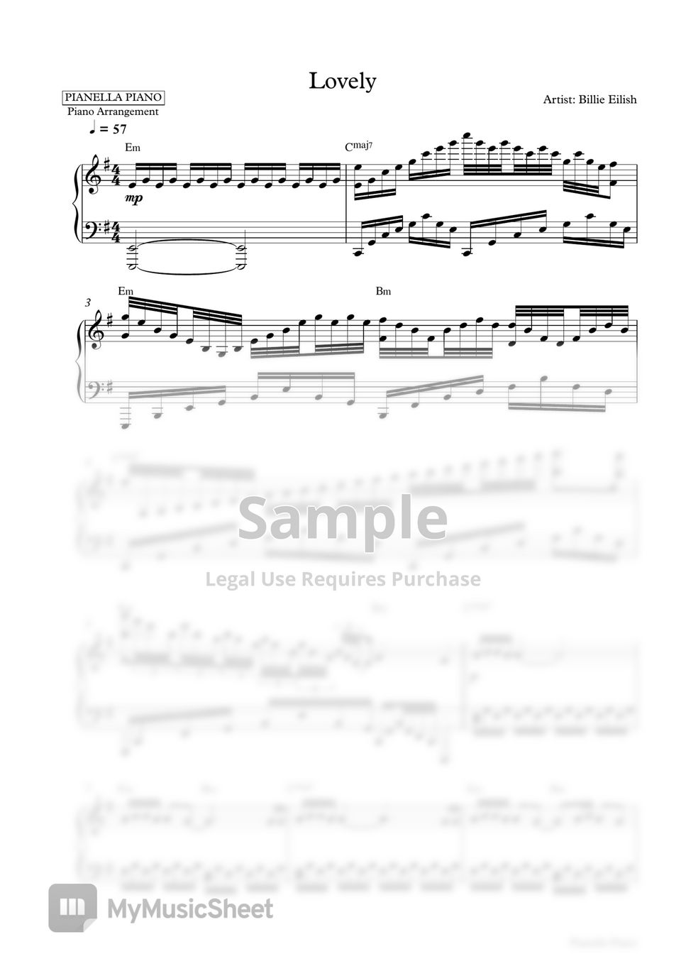 Billie Eilish - Lovely (Piano Sheet) by Pianella Piano