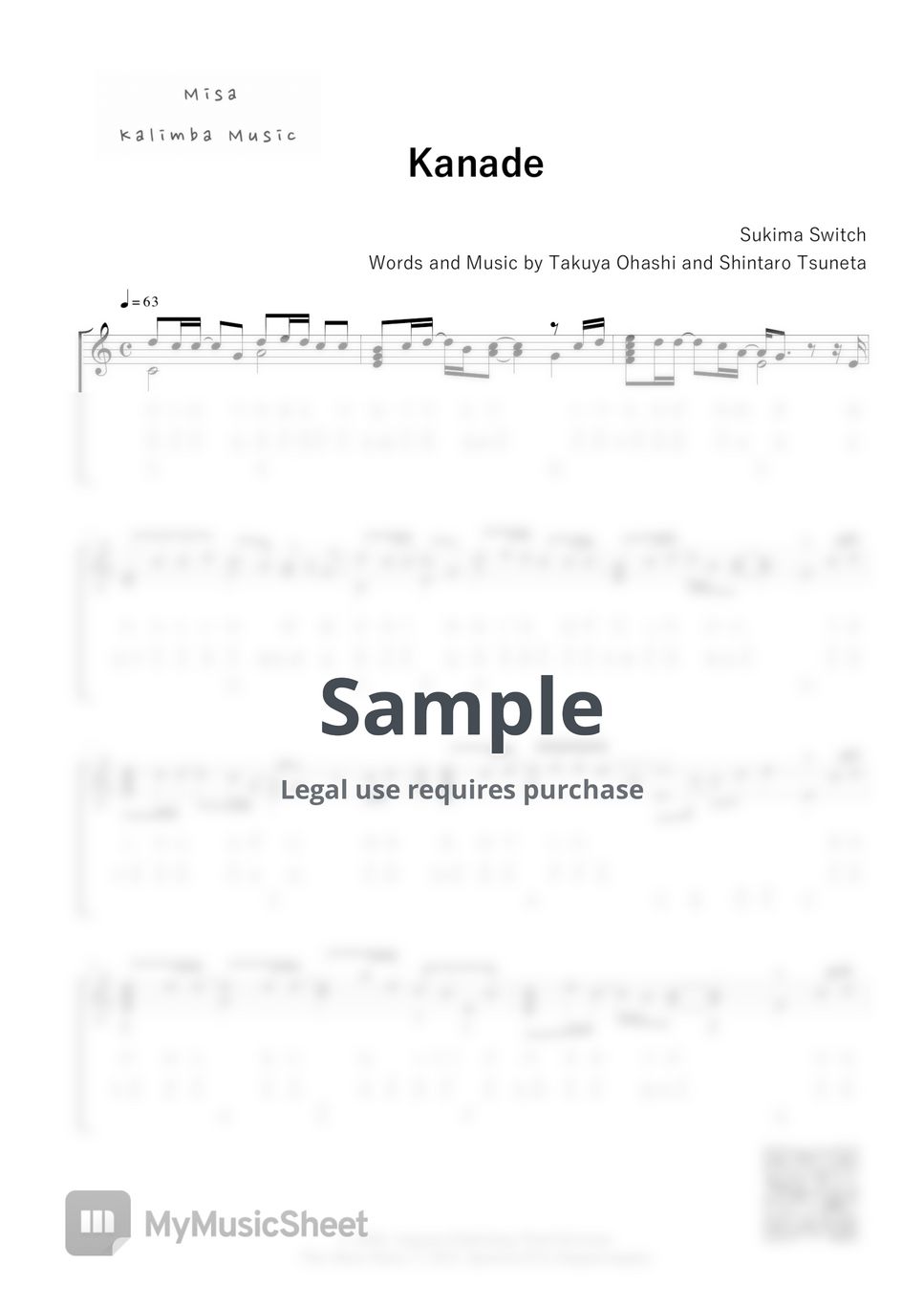 Sukima Switch - Kanade / Kalimba Tab /Letter Notation by Misa / Kalimba Music
