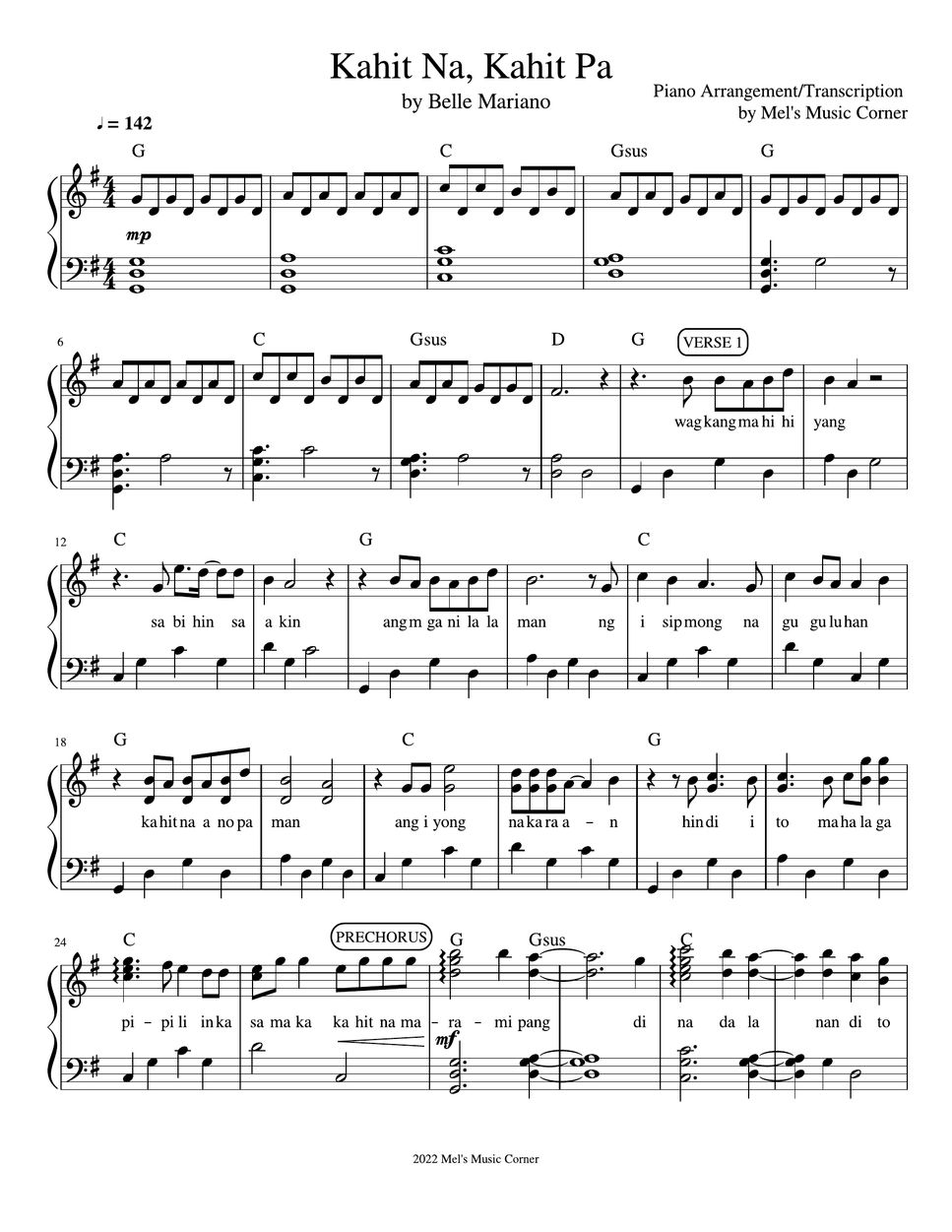 Belle Mariano - Kahit Na Kahit Pa (piano Sheet Music) Partitura By Mel ...