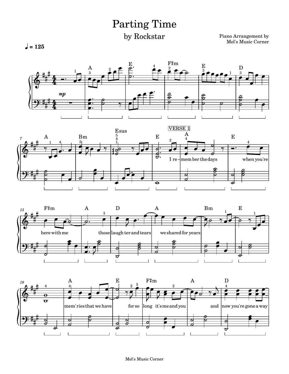 Rockstar - Parting Time (piano sheet music) by Mel's Music Corner