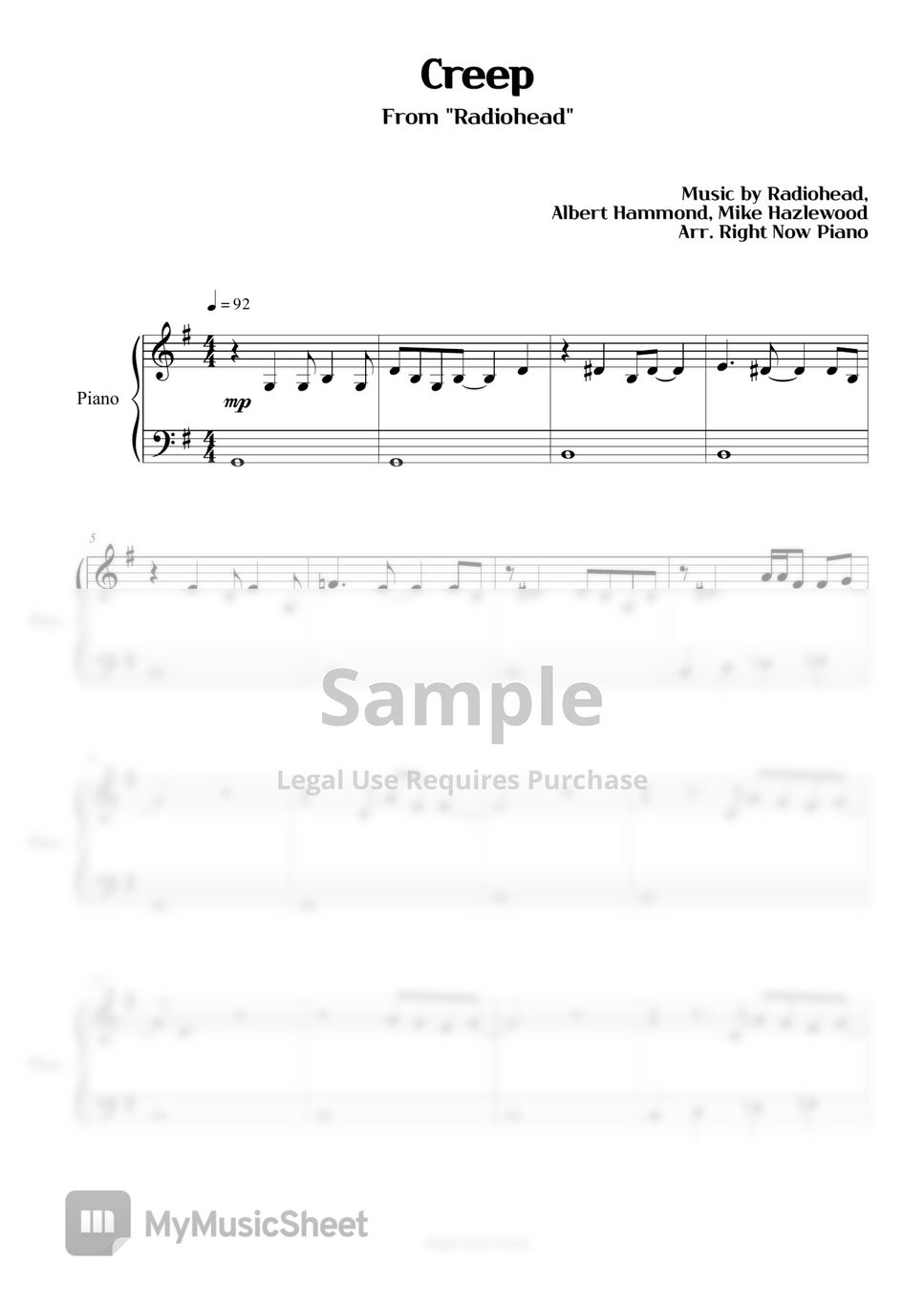 creep radiohead sheet music