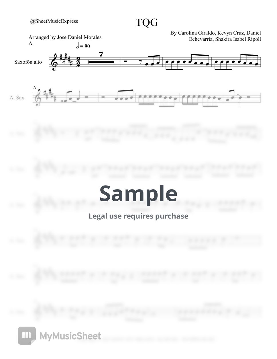 Karol G - TQG Alto Sax (Latin) by Sheet Music Express