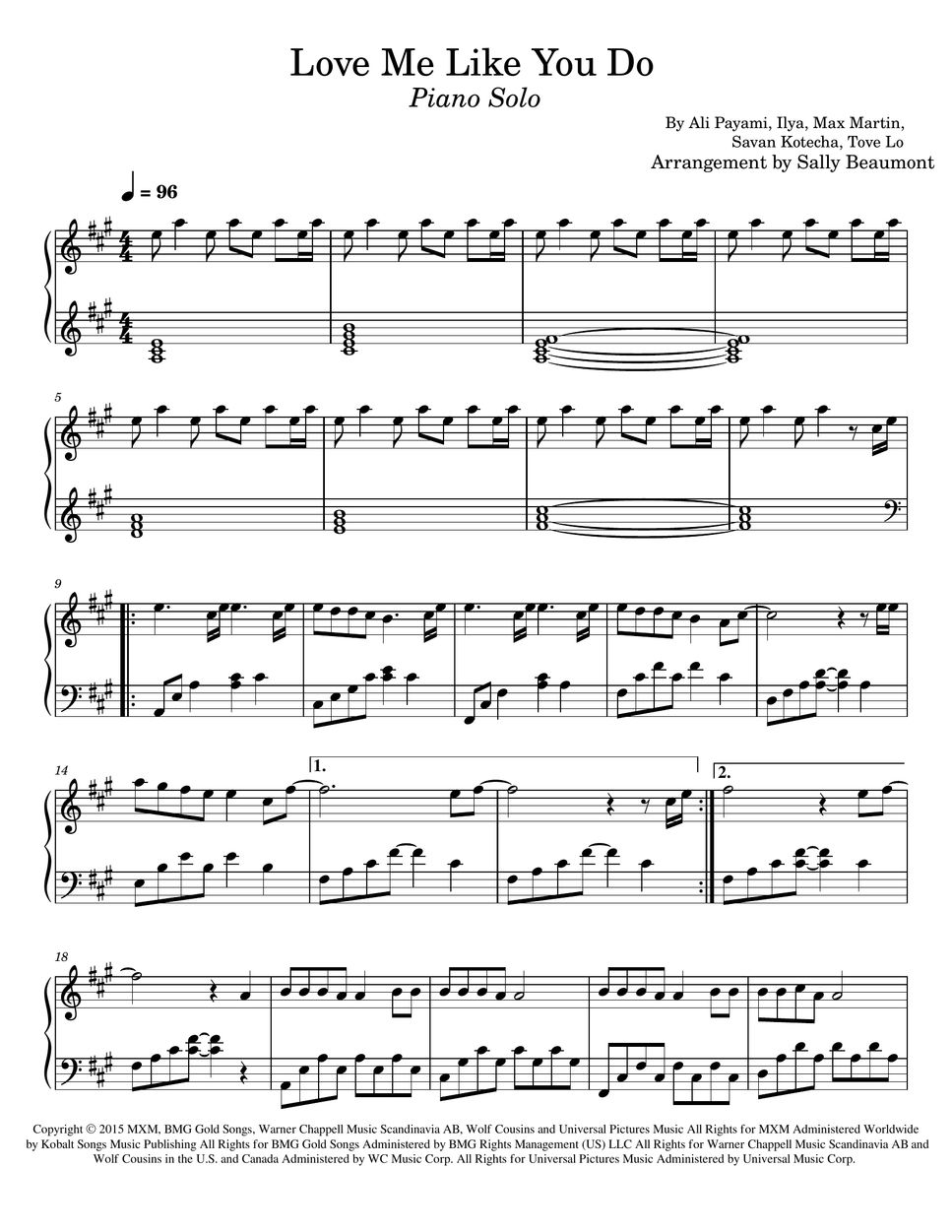 Ellie Goulding - Love Me Like You Do (Intermediate Piano) Sheets by