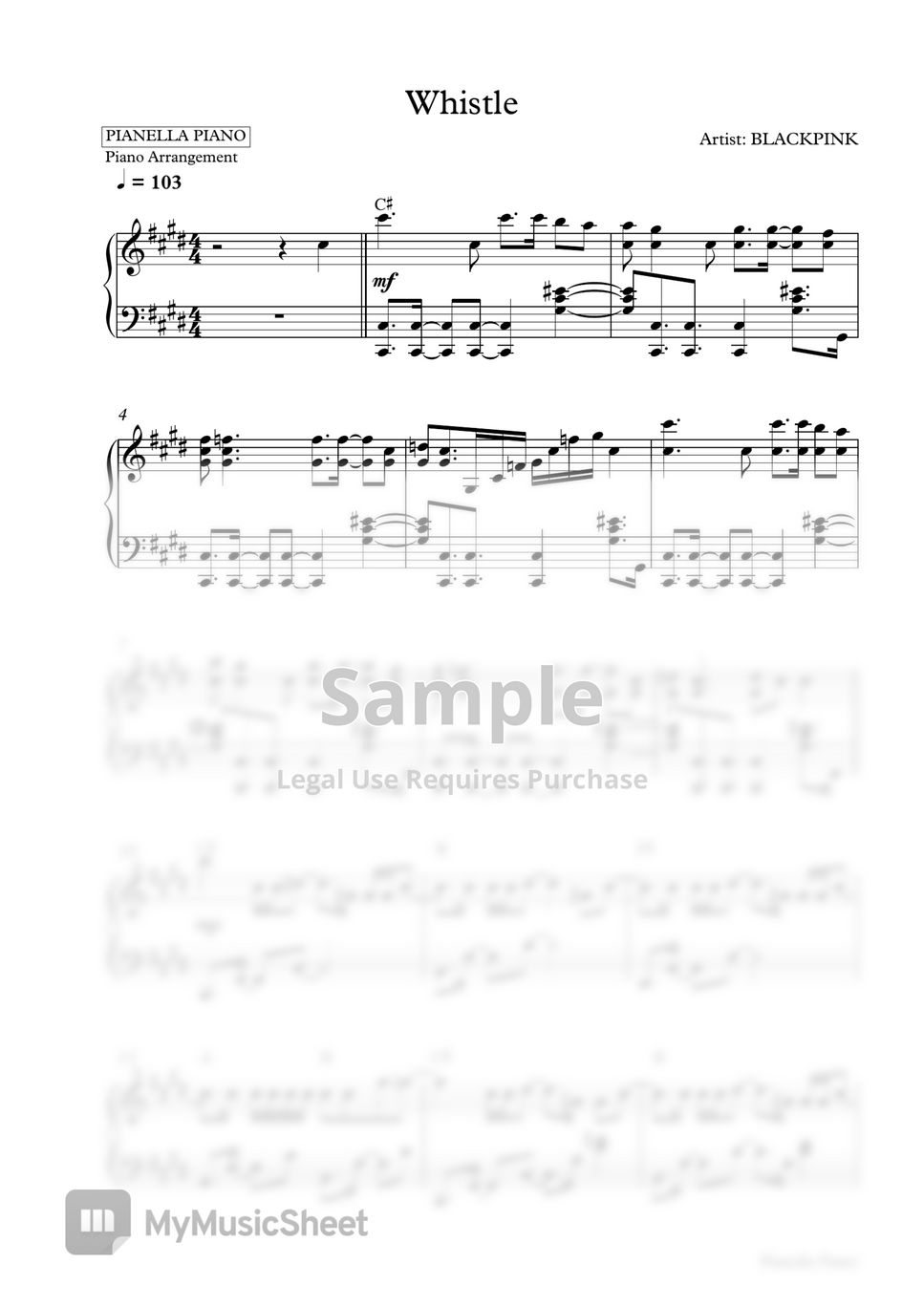 BLACKPINK - WHISTLE (Piano Sheet) by Pianella Piano