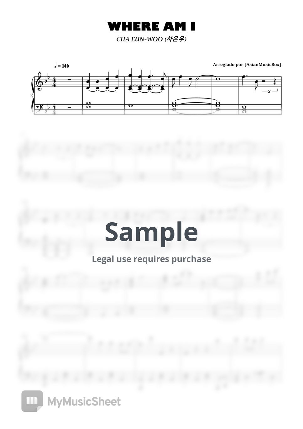 CHA EUN-WOO - WHERE AM I (Sheet, MIDI & Drums ) Sheets by AsianMusicBox