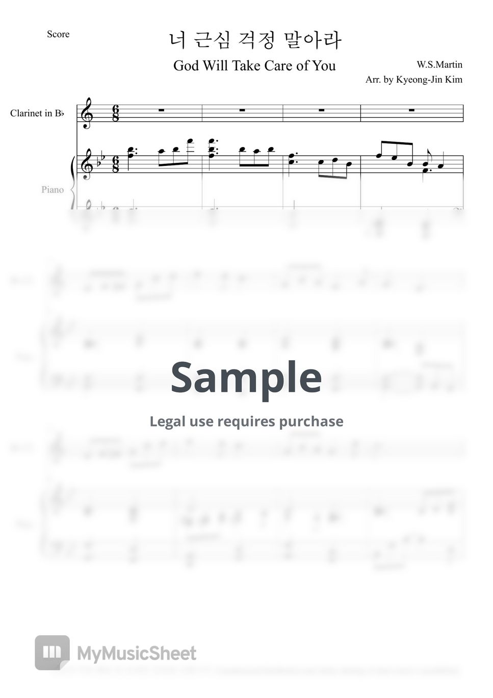 W.S.Martin - God will take care of you (Bb Clarinet, Piano) by Pianist Jin