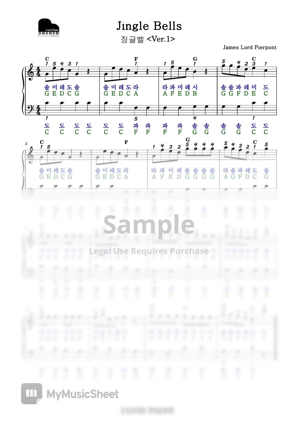 James Pierpont, Thomas Olipfant - 쉬운 크리스마스 캐롤 (Jingle Bells (징글벨) + Deck the hall(아름답게장식하세)) (계이름 악보) by Lucid Piano