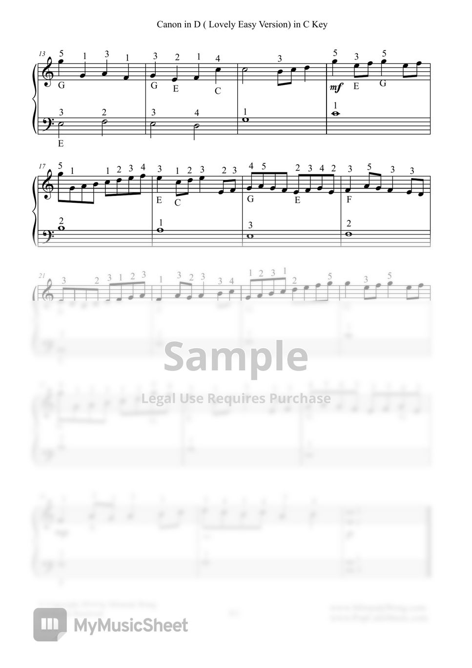 Canon in C Sheet music for Piano (Solo) Easy