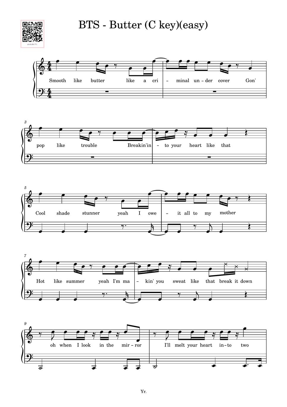 BTS Butter (C key, easy) 악보 by Yr.