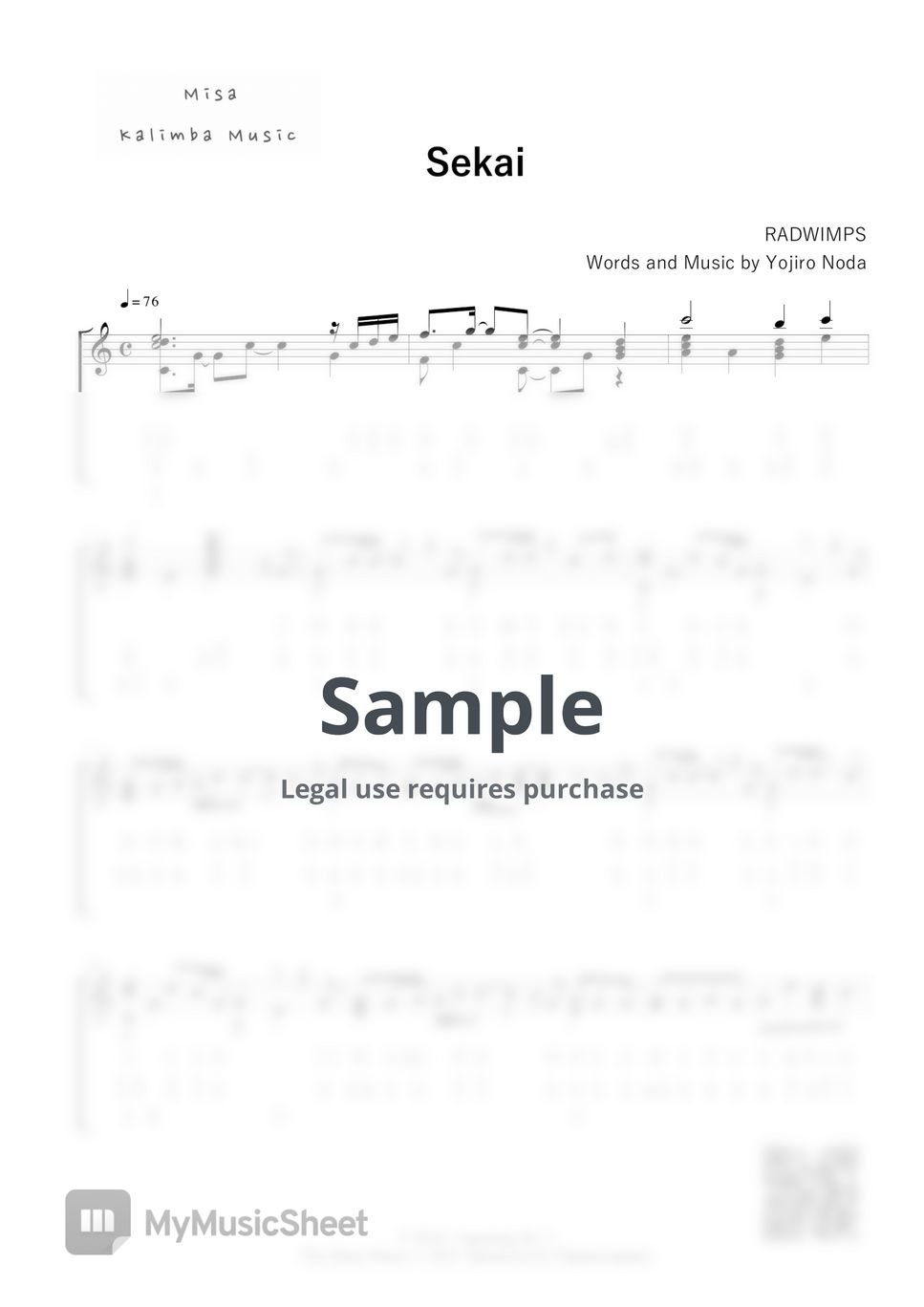 RADWIMPS - Seikai / 17 keys kalimba / Number Notation by Misa / Kalimba Music