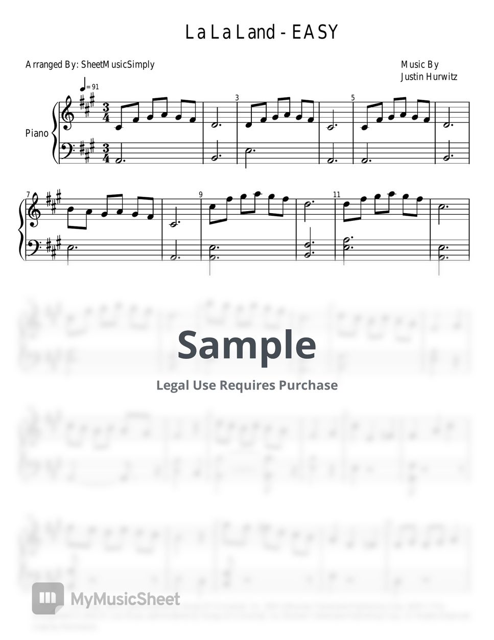 Justin Hurwitz - Mia & Sebastian’s Theme EASY Sheets by SheetMusicSimply