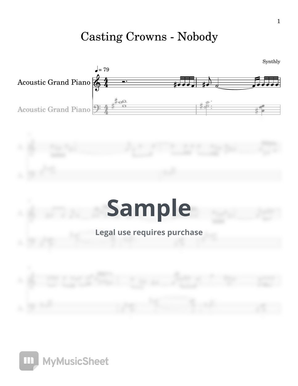 Casting Crowns - Nobody (EASY PIANO SHEET) Sheets By Synthly