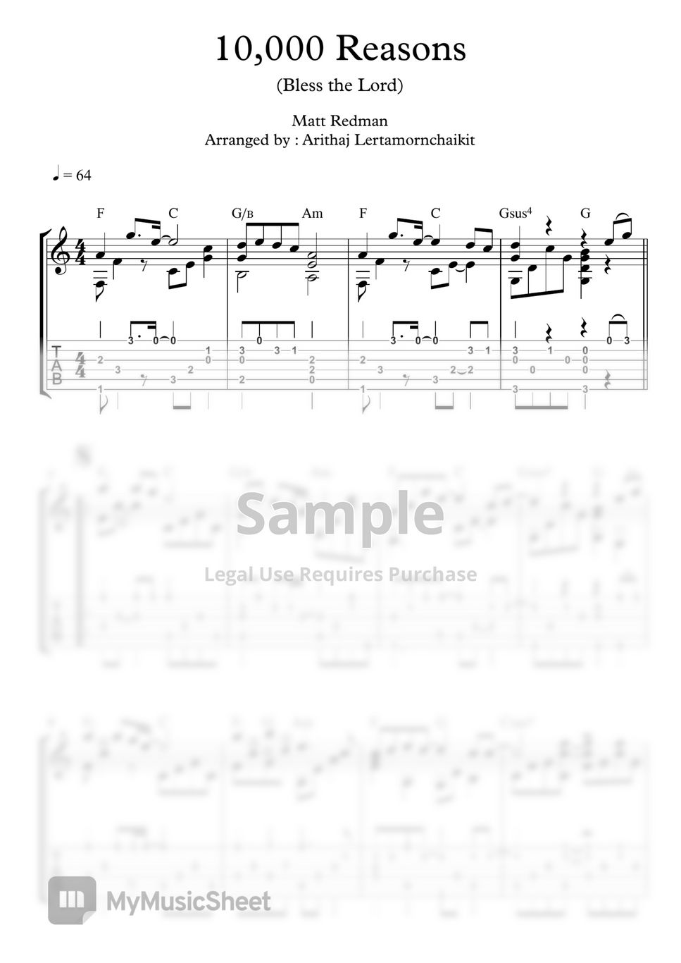Matt Redman - 10,000 Reasons Sheet Music by Arithaj Lk