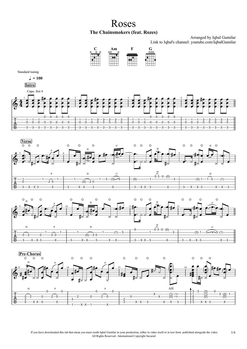 The Chainsmokers ft. ROZES Roses Sheets by Iqbal Gumilar