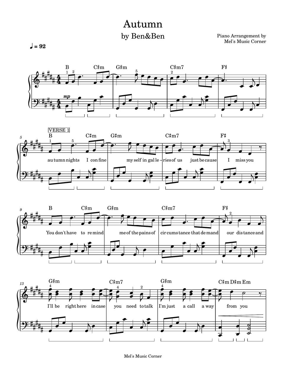 Ben&Ben - Autumn (piano sheet music) by Mel's Music Corner