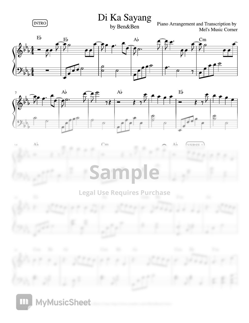 Ben&Ben - Di Ka Sayang (piano sheet music) by Mel's Music Corner
